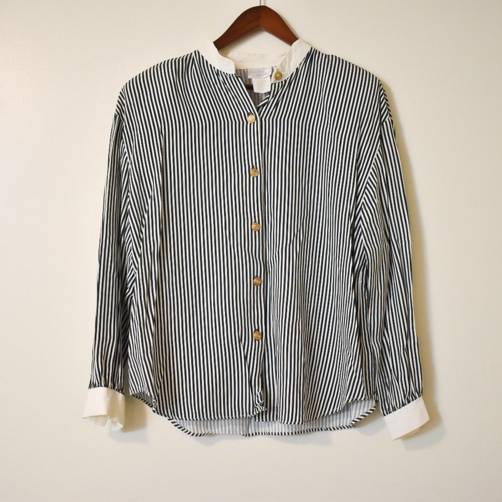 Vintage black & white long sleeve blouse with golden buttons